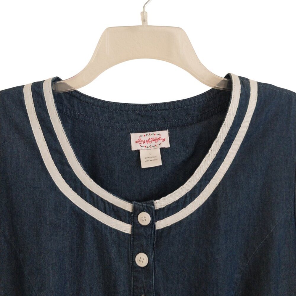 Lanz of Salzburg Bon Voyage Chambray Nautical Sailor Dress Like New Size Large - Picture 4 of 10